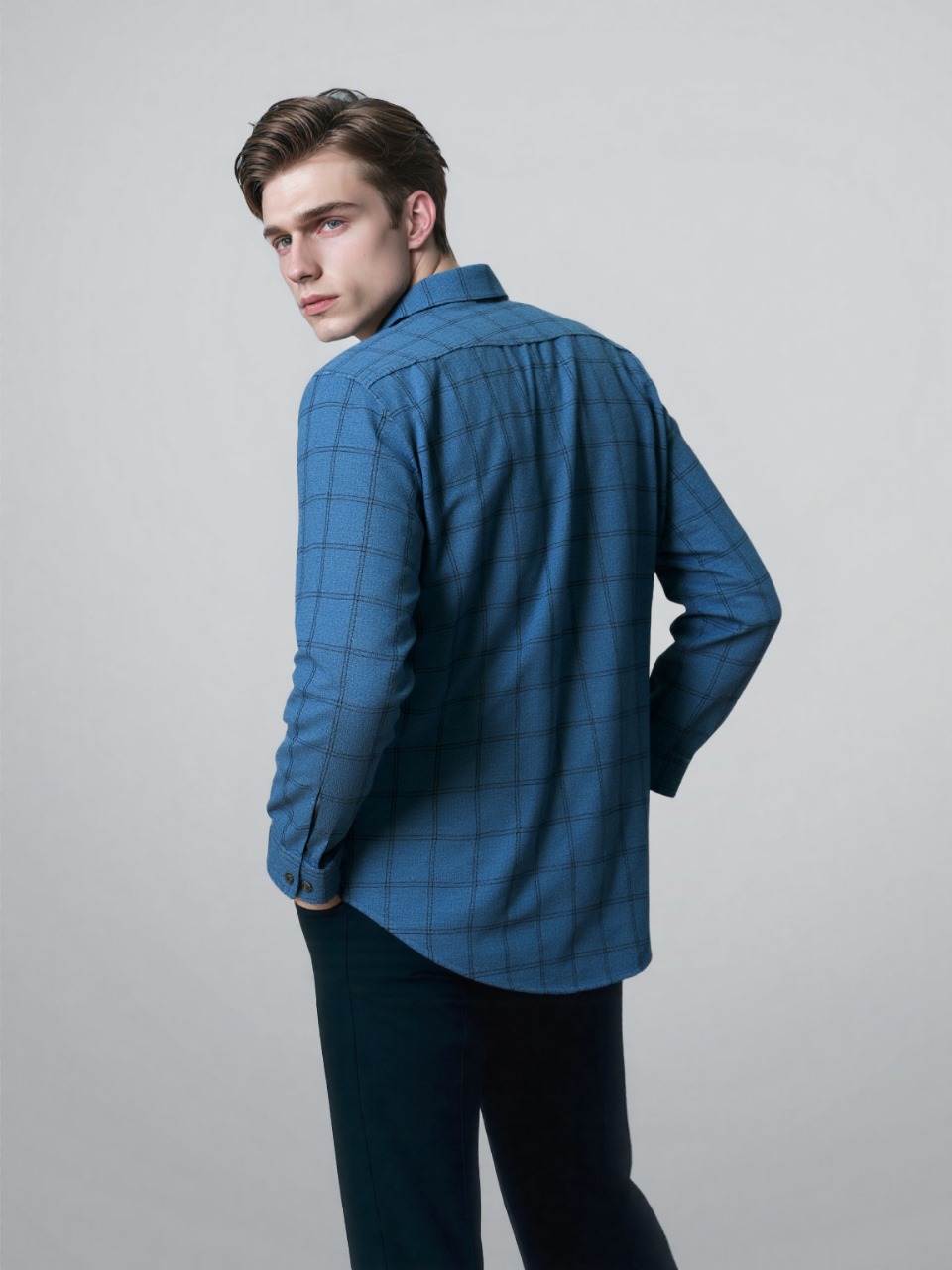 TINT Korean linen blue checks shirt - Image 2