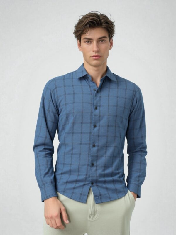 TINT Korean linen blue checks shirt - Image 3