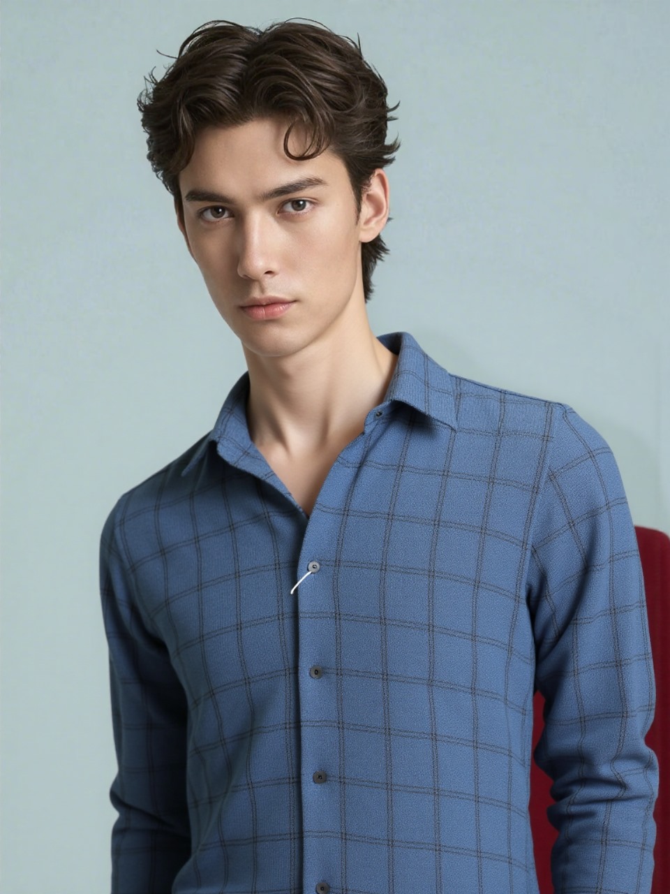 TINT Korean linen blue checks shirt